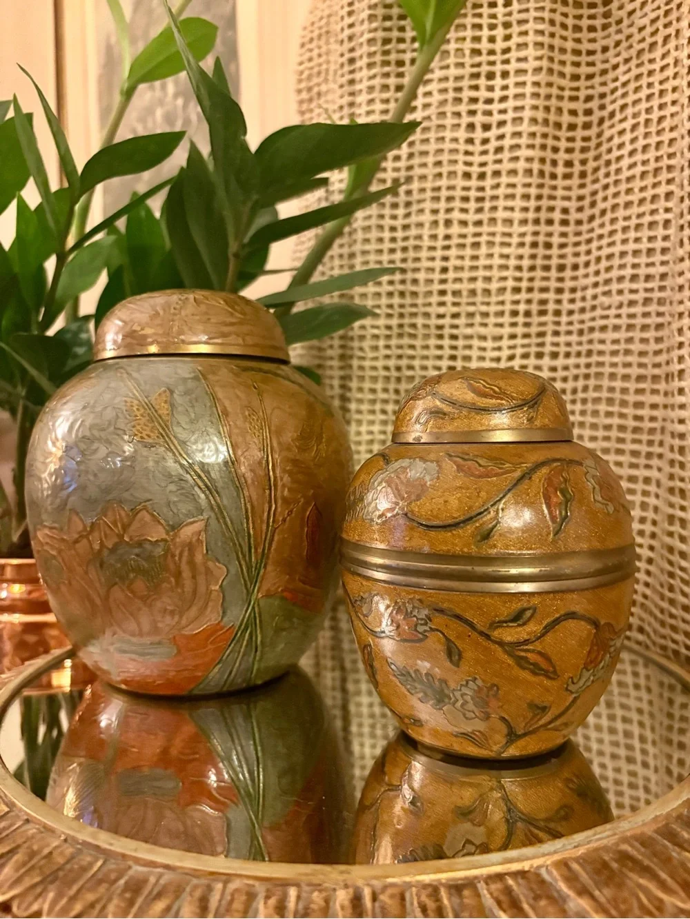 Pair of Vintage Hand-Painted Cloisonné Ginger Jars